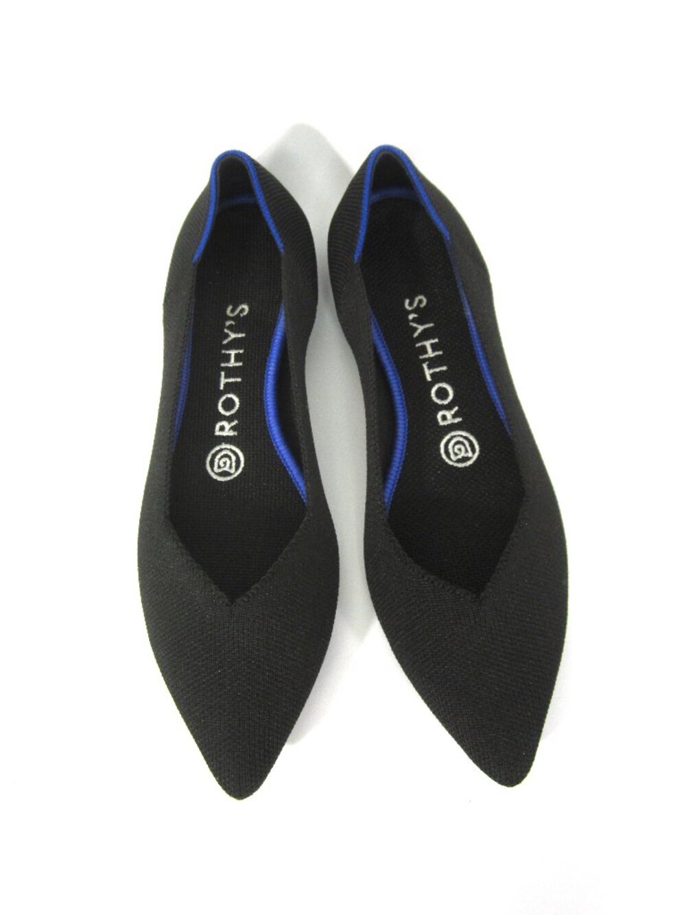 Rothy's EUC Women's Size 7 The Point Pointy Toe Flats Maritime Black w/ Blue